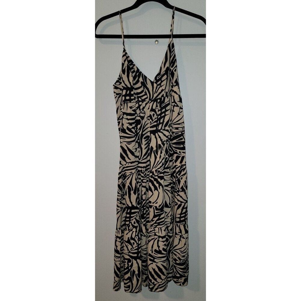 Patrons of Peace Women’s Black Beige Leaf Print Midi Dress Sz S Spaghetti Strap